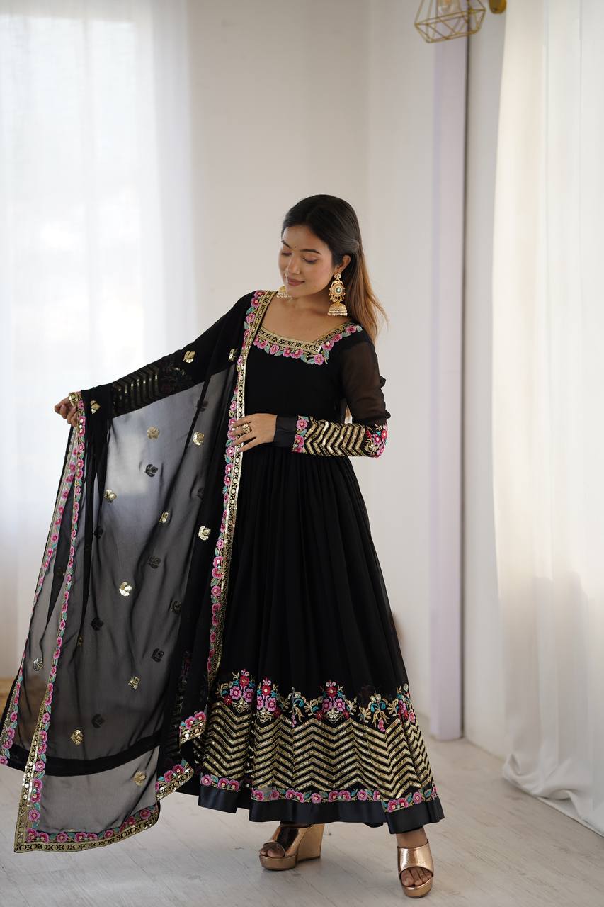 π Elegant Embroidered Sequence Designer Anarkali Three Piece Set β Festive & Party Ready π«